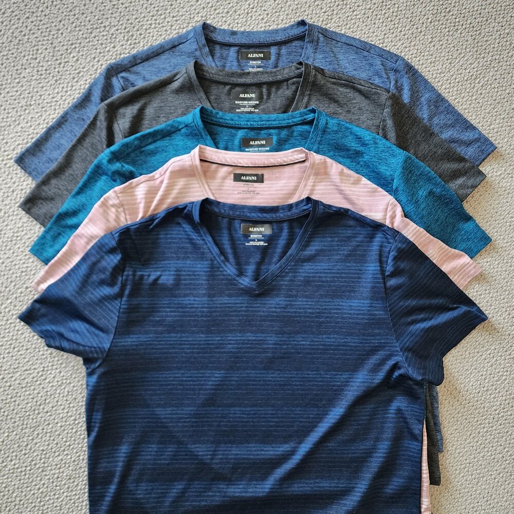 MENS ALFANI STRETCH V NECK T-SHIRTS (5) SIZE L